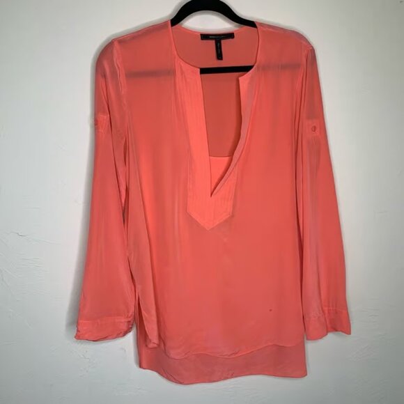 BCBGMAXAZRIA Tops - BcBgMaxazria Pink Coral Emmalise Silk Popover Tunic Sz Small